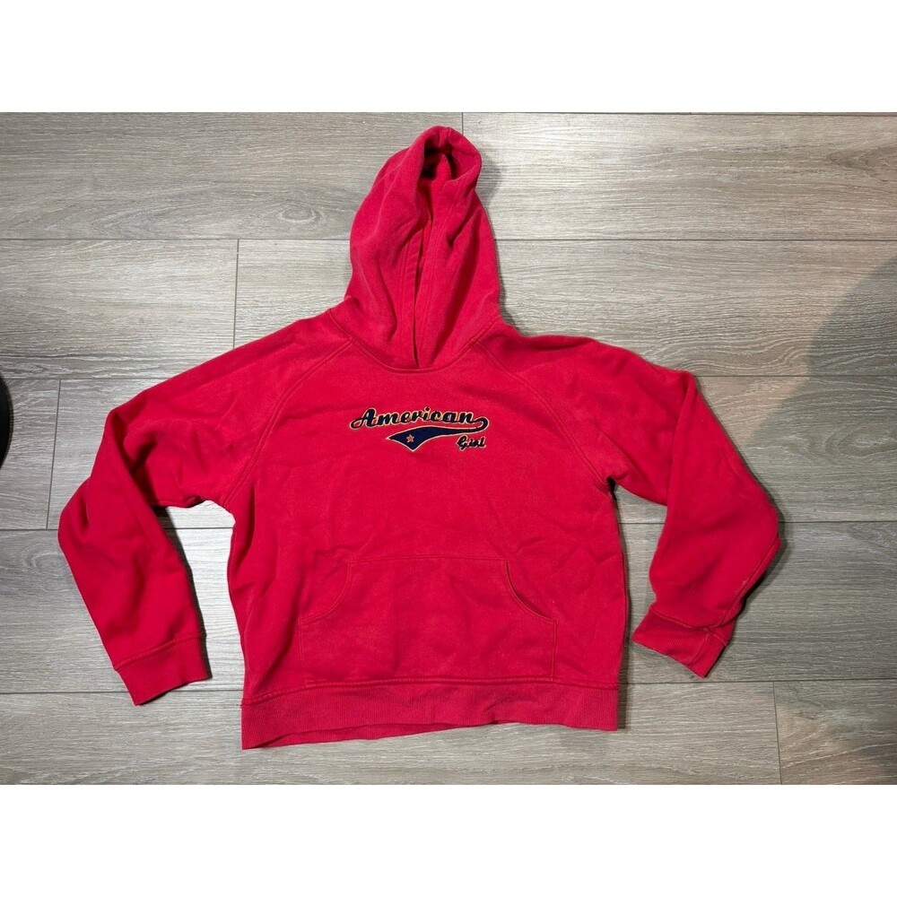 VTG American Girl Embroidered Red Navy Hoodie Sweatshirt Youth XL